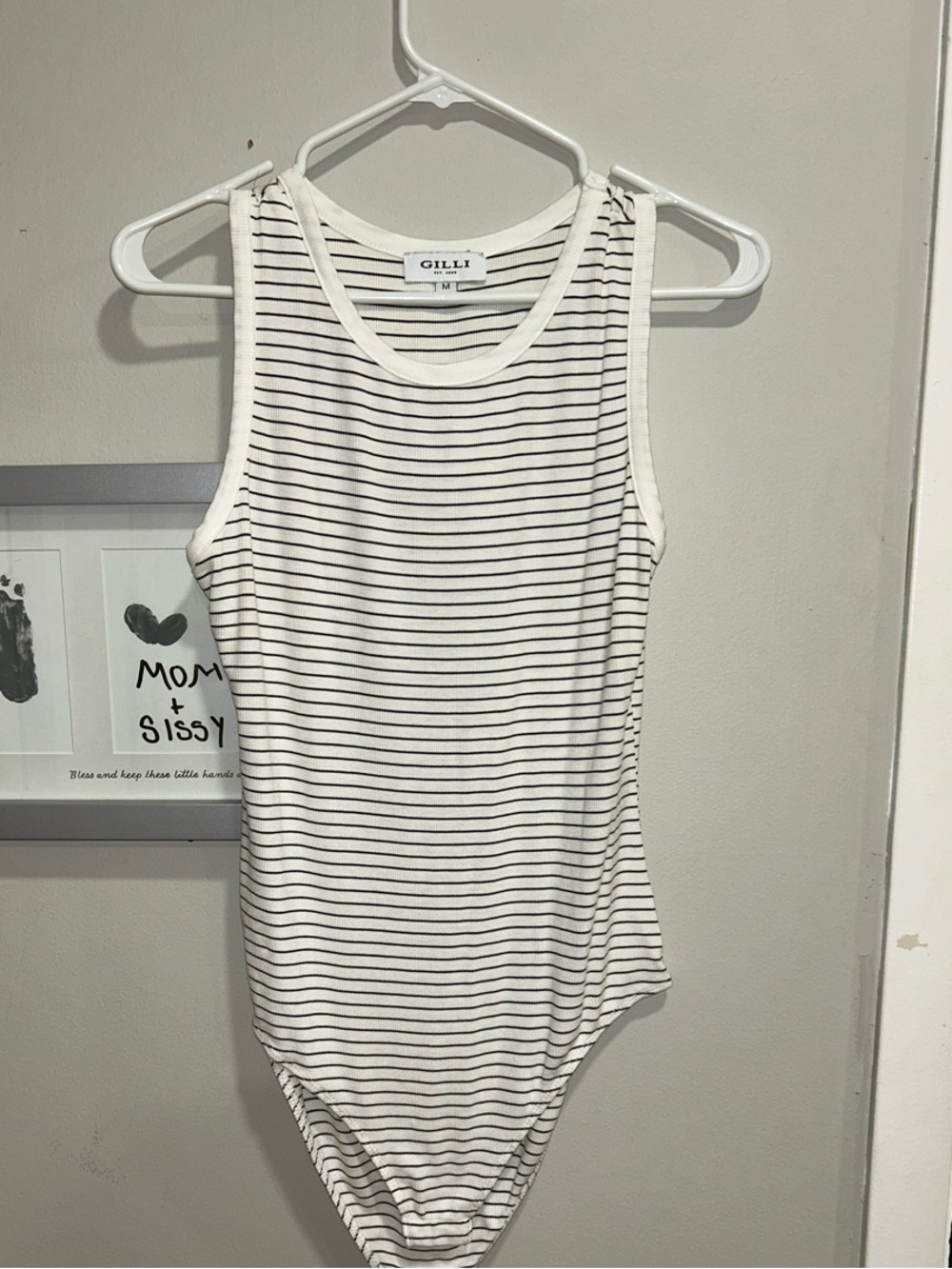 Gilli White with Black Stripe Sleeveless Bodysuit